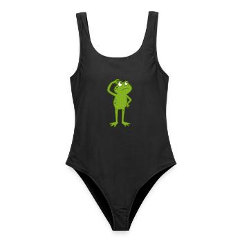 Frosch grübelt lustig - Frauen Badeanzug - Schwarz - Vorne - AI Model Female 172 light (172cm)
