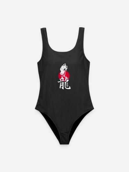 Japanisch weißer Drache und rote Sonne - Frauen Badeanzug - Schwarz