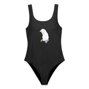 weiße Katze trifft Frosch - Frauen Badeanzug - Schwarz - Vorne - AI Model Female 172 light (172cm)