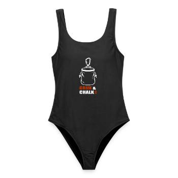 Crux & Chalk – Klettern - Frauen Badeanzug - Schwarz - Vorne - AI Model Female 172 light (172cm)