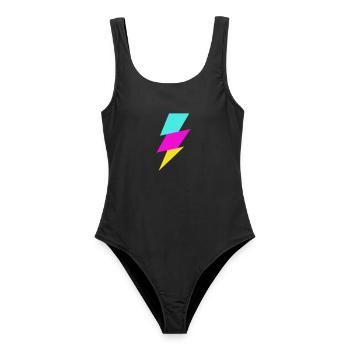 Rayon abstrait aux couleurs néon - Maillot de bain femme - noir - Devant - AI Model Female 172 light (172cm)