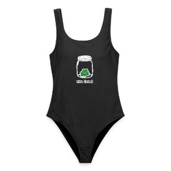 hilfe (leise) – Frosch im Glas Meme - Frauen Badeanzug - Schwarz - Vorne - AI Model Female 172 light (172cm)