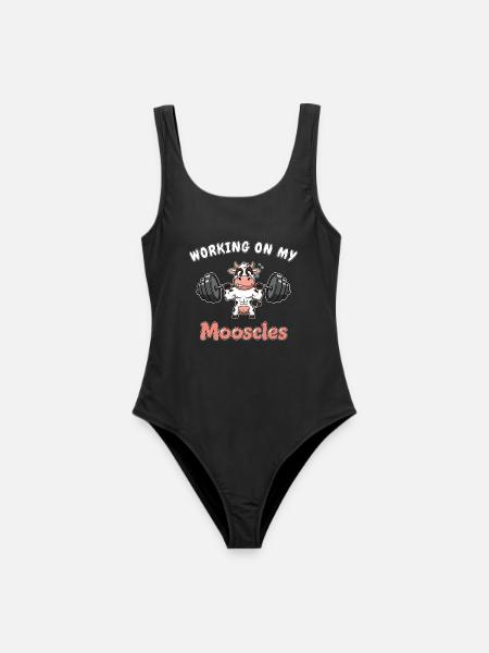 Cow - Working on my Mooscles - Funny Gym Design - Frauen Badeanzug - Schwarz