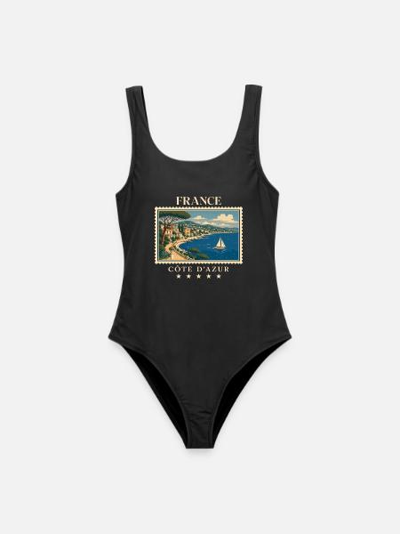 Frankreich Côte d’Azur Vintage Reisemarke - Frauen Badeanzug - Schwarz