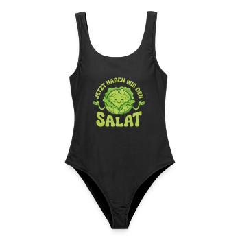 Jetzt haben wir den Salat lustiger Vegetarier - Frauen Badeanzug - Schwarz - Vorne - AI Model Female 172 light (172cm)