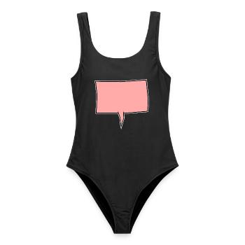 Eckige Sprechblase in Rosa - Frauen Badeanzug - Schwarz - Vorne - AI Model Female 172 light (172cm)