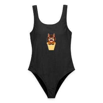 Cornet de glace de cheval - Maillot de bain femme - noir - Devant - AI Model Female 172 light (172cm)