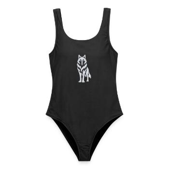 Wolf's Silhouette Contrast Design - Women's Swimsuit - black - Front - AI Model Female 172 light (172cm)