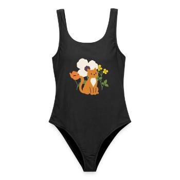 Mohn · Blumen · Katze · Geschenkidee - Frauen Badeanzug - Schwarz - Vorne - AI Model Female 172 light (172cm)
