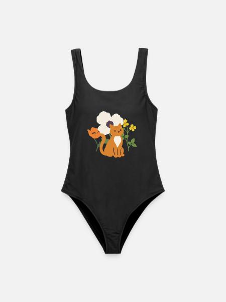 Mohn · Blumen · Katze · Geschenkidee - Frauen Badeanzug - Schwarz
