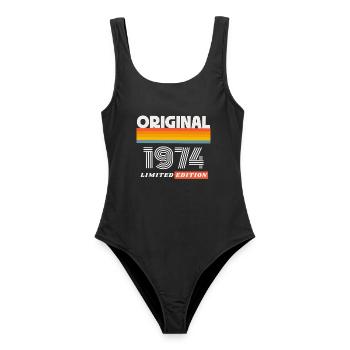 1974 Original Geburtstag Retro Vintage 70er Spruch - Frauen Badeanzug - Schwarz - Vorne - AI Model Female 172 light (172cm)