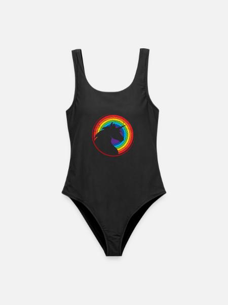 Einhorn - Bunt - Regenbogen - Frauen Badeanzug - Schwarz
