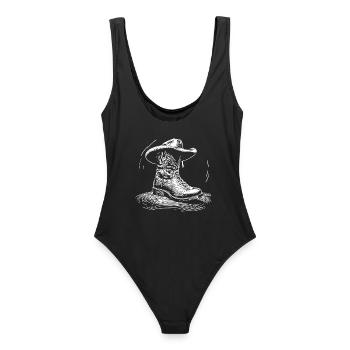 Western Line Dance - Frauen Badeanzug - Schwarz - Hinten - AI Model Female 172 light (172cm)