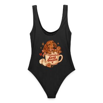 Cozy Season Dachshund - Frauen Badeanzug - Schwarz - Hinten - AI Model Female 172 light (172cm)