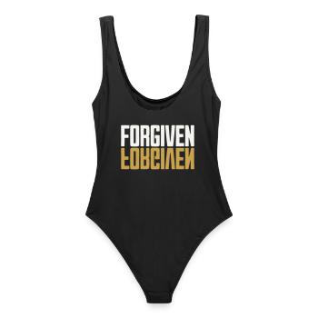 Forgiven Spiegel Design Weiß Gold Dark - Frauen Badeanzug - Schwarz - Hinten - AI Model Female 172 light (172cm)
