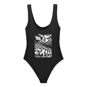 Raccoon Protest Vintage Street Art Design - Women's Swimsuit - black - Back - AI Model Female 172 light (172cm)