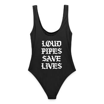 Loud Pipes Save Lives Motorcycle T-Shirt - Women's Swimsuit - black - Back - AI Model Female 172 light (172cm)