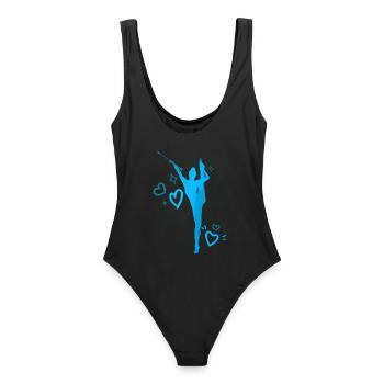 Twirleuse coeurs bleu - Maillot de bain femme - noir - Dos - AI Model Female 172 light (172cm)