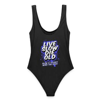 Live Slow Die Old - LSDO - Frauen Badeanzug - Schwarz - Hinten - AI Model Female 172 light (172cm)