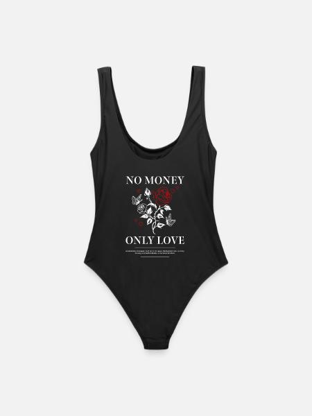 No Money Only Love – Romantisches Rosen-Design - Frauen Badeanzug - Schwarz