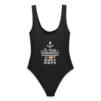 Ancre et coordonnées de St Malo - Maillot de bain femme - noir - Dos - AI Model Female 172 light (172cm)