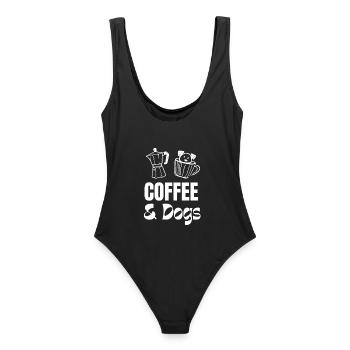 Coffee and Dogs Motif - Women's Swimsuit - black - Back - AI Model Female 172 light (172cm)