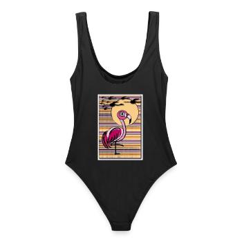 Flamingo in the sunset - Frauen Badeanzug - Schwarz - Hinten - AI Model Female 172 light (172cm)