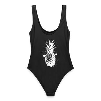 Ananas-Spray White - Frauen Badeanzug - Schwarz - Hinten - AI Model Female 172 light (172cm)