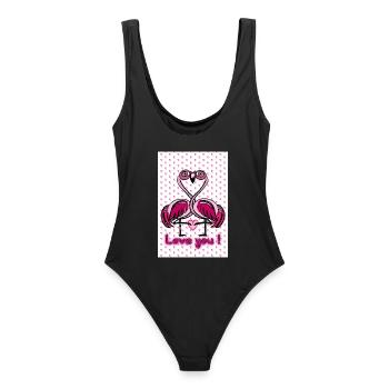 Flamingo love - Frauen Badeanzug - Schwarz - Hinten - AI Model Female 172 light (172cm)