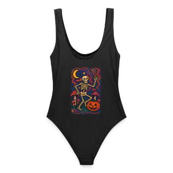 Squelette dansant – Art rétro d’Halloween - Maillot de bain femme - noir - Dos - AI Model Female 172 light (172cm)