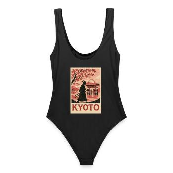 Silhouette de samouraï de Kyoto et de cerisiers en fleurs - Maillot de bain femme - noir - Dos - AI Model Female 172 light (172cm)