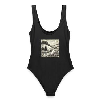 Gravure paysagère de forêt fluviale - Maillot de bain femme - noir - Dos - AI Model Female 172 light (172cm)