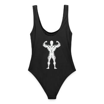  Rückenprint: Bodybuilder-Trainings, - Frauen Badeanzug - Schwarz - Hinten - AI Model Female 172 light (172cm)