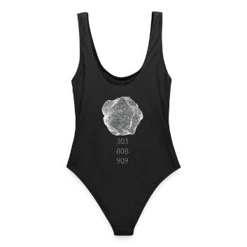 Techno abstract drawing, synthesizer 303 808 909 - Women's Swimsuit - black - Back - AI Model Female 172 light (172cm)