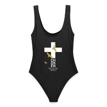 CHOSEN Kreuz Tauben Gold Weiß Peace - Frauen Badeanzug - Schwarz - Hinten - AI Model Female 172 light (172cm)