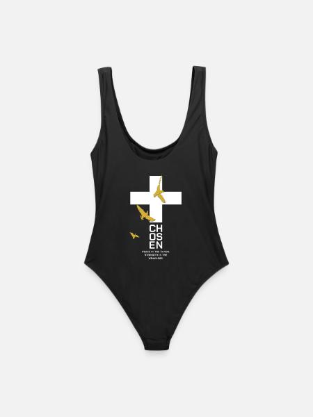 CHOSEN Kreuz Tauben Gold Weiß Peace - Frauen Badeanzug - Schwarz