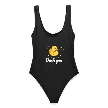 Ente Spruch Geschenk - Frauen Badeanzug - Schwarz - Hinten - AI Model Female 172 light (172cm)