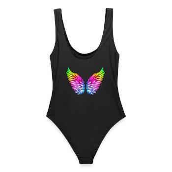 LGBT Engelsflügel Engel Flügel Bunt Regenbogen - Frauen Badeanzug - Schwarz - Hinten - AI Model Female 172 light (172cm)
