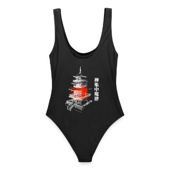 Pagode Zen en rouge abstrait - Maillot de bain femme - noir - Dos - AI Model Female 172 light (172cm)