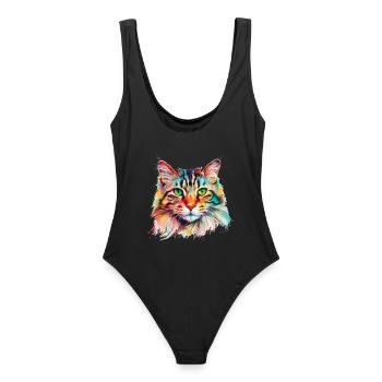 Colorful Psychedelic Maine Coon Cat - Women's Swimsuit - black - Back - AI Model Female 172 light (172cm)