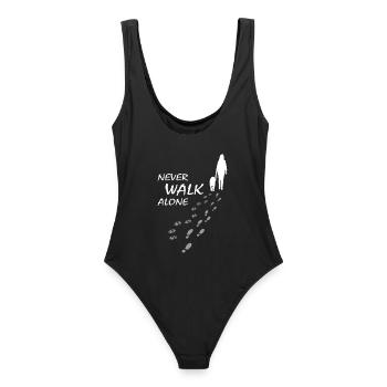 Never walk alone - Hund Frauchen Gassi, Backprint - Frauen Badeanzug - Schwarz - Hinten - AI Model Female 172 light (172cm)