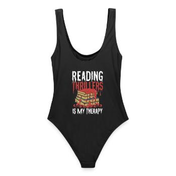 Reading Thrillers Is My Therapy - Frauen Badeanzug - Schwarz - Hinten - AI Model Female 172 light (172cm)
