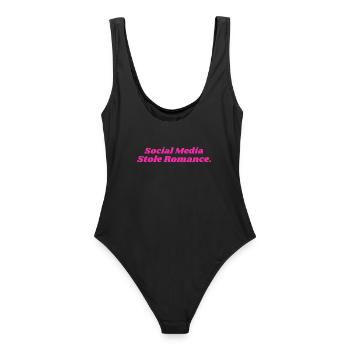 SOCIAL MEDIA STOLE ROMANCE DAMEN - Frauen Badeanzug - Schwarz - Hinten - AI Model Female 172 light (172cm)