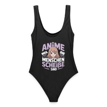 Fille d’anime avec dicton humoristique - Maillot de bain femme - noir - Dos - AI Model Female 172 light (172cm)