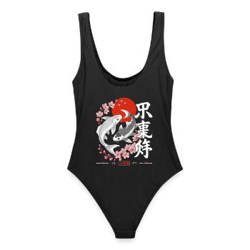 Koi - yin yang japon - Maillot de bain femme - noir - Dos - AI Model Female 172 light (172cm)