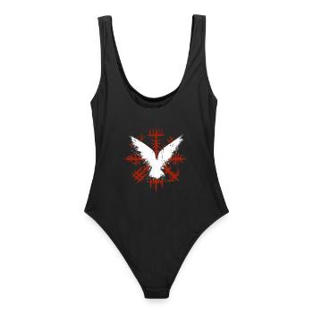Viking Vegvisir with Odin's ravens - Women's Swimsuit - black - Back - AI Model Female 172 light (172cm)