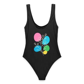 minimalistische blumen grafik, boho sommer - Frauen Badeanzug - Schwarz - Hinten - AI Model Female 172 light (172cm)
