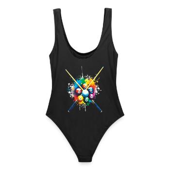 Billiards - Colorful Billiards Balls Illustration - Women's Swimsuit - black - Back - AI Model Female 172 light (172cm)