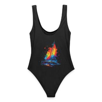 Catamaran - Sailboat Multihull splash art Colorful - Women's Swimsuit - black - Back - AI Model Female 172 light (172cm)
