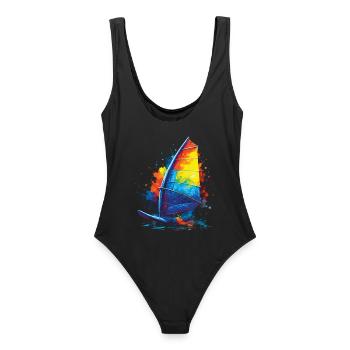 Windsurfing - Water Sports Illustration - Women's Swimsuit - black - Back - AI Model Female 172 light (172cm)